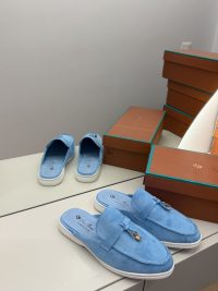 Loro Piana blue suede women's loafers with boxes, Modeli 1 Ekskluziv.