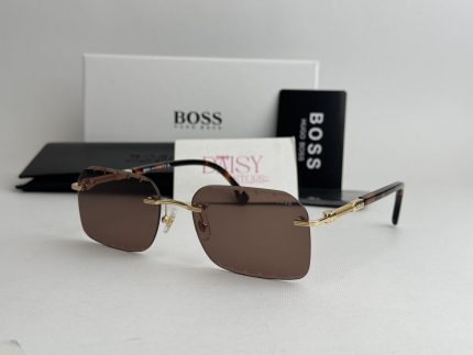 Men's Boss sunglasses with brown lenses and gold accents.