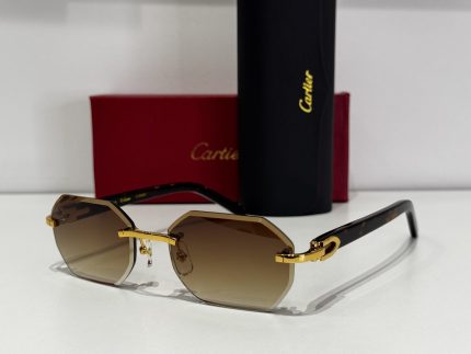 Elegant Cartier sunglasses with gold accents and protective lenses.