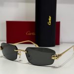 Elegant Cartier sunglasses with gold accents and dark lenses.