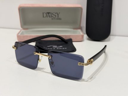 Elegant Cartier sunglasses with gold accents and protective case.