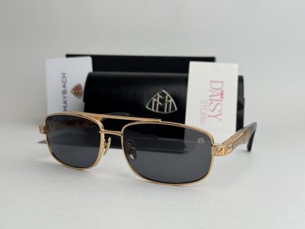 Luxury Maybach men's sunglasses with gold frame and black lenses.