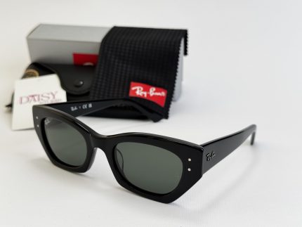 Ray-Ban sunglasses with case and cleaning cloth displayed.