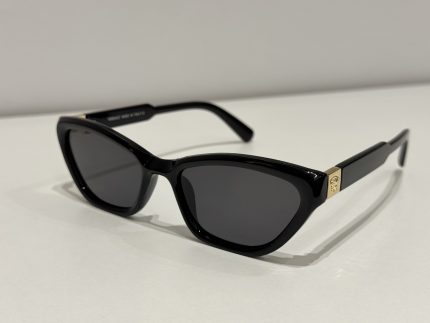 Versace cat-eye sunglasses, black with gold accents, elegant design.