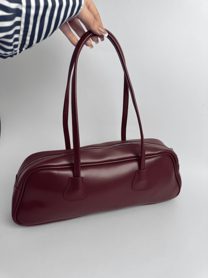 Elegant burgundy women's handbag with long handles