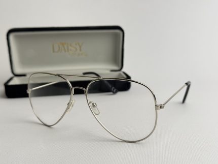 Syze Qetesuese Blue Control glasses with case, silver frame.
