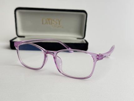 Purple blue light glasses with case, stylish protection.