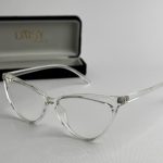 Clear cat-eye glasses with case, stylish blue light protection.