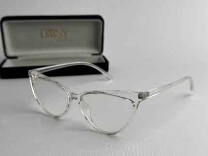 Clear cat-eye glasses with case, stylish blue light protection.