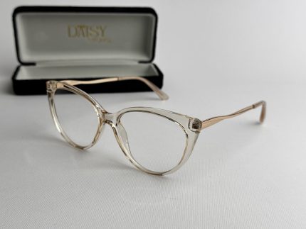 Syze Qetesuese Blue Control glasses with stylish clear frames.