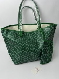 Green YSL Le5A7 Hobo bag with geometric pattern.