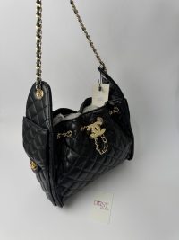 Black YSL Le5A7 Hobo bag with gold chain strap.