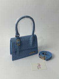 Blue denim YSL Le5A7 Hobo bag with strap and gold buckle.