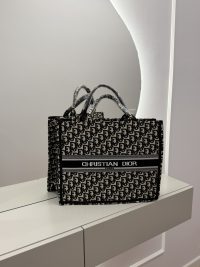 Christian Dior Book Tote, elegant black monogram design, luxury fashion accessory.