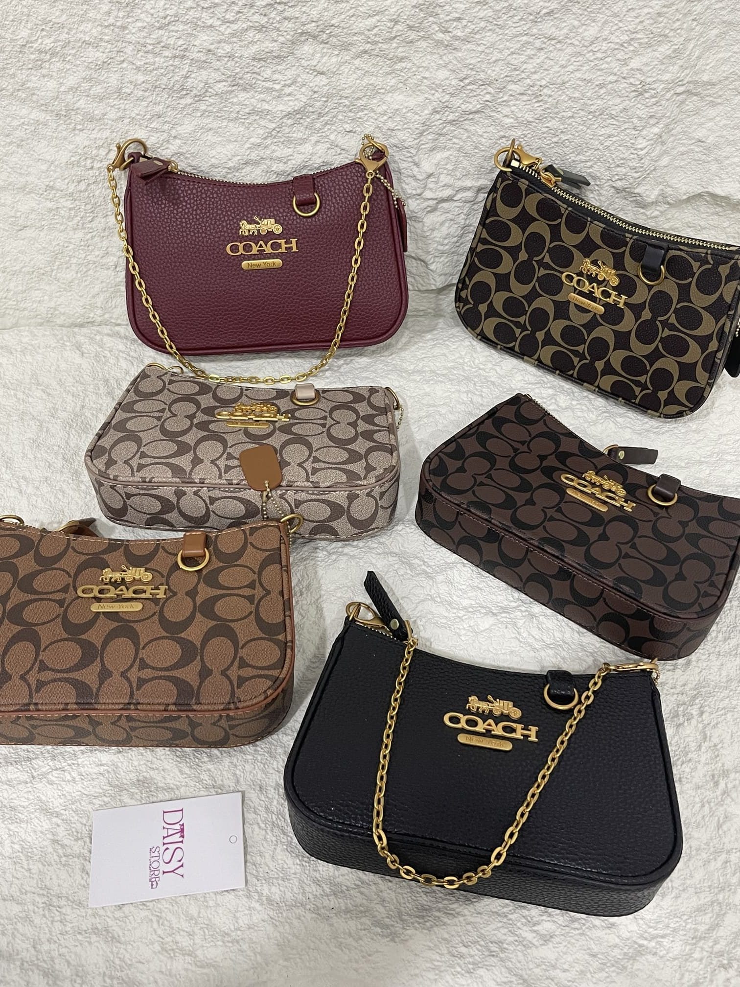 ds-canta-102-kryesore Çanta femrash Coach New York handbags in various colors on display.