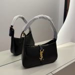 Çanta Femrash YSL Hobo, elegant black handbag with gold logo.