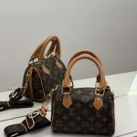 Louis Vuitton Speedy handbag with monogram design on display.