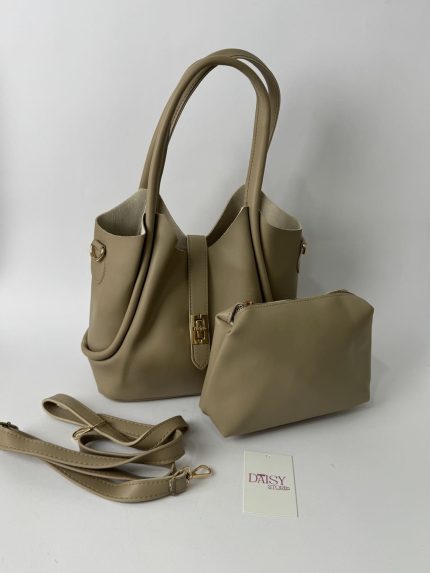 Elegant women's bucket bag set with detachable strap.