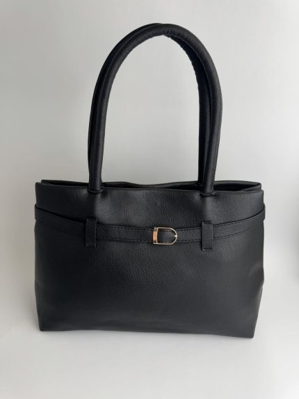 Black crocodile-pattern university handbag with double handles.