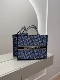 Christian Dior Book Tote, elegant blue patterned women's bag.