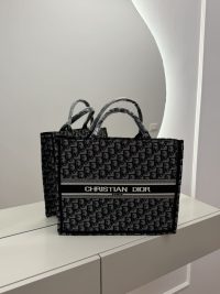Christian Dior Book Tote, elegant women's handbag, black pattern.