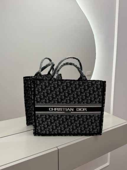 Christian Dior Book Tote, elegant women's handbag, black pattern.