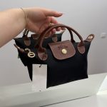 Çanta Femrash Longchamp Le Pliage XS, black with brown handles.