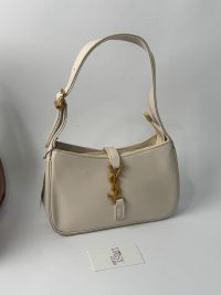 Çanta Femrash YSL Hobo, elegant beige handbag with gold logo.
