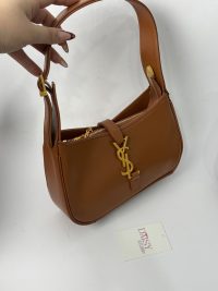 Çanta Femrash YSL Hobo, elegant brown leather handbag with gold logo.