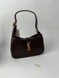 Çanta Femrash YSL Hobo, elegant brown leather handbag with gold logo.