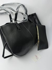 Black Polene Tote Bag with small pouch, elegant design.