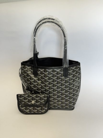 Goyard Anjou Tote Bag with matching pouch, elegant black pattern.