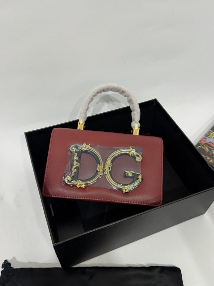 Dolce Gabbana Devotion bag with gold DG logo in box.