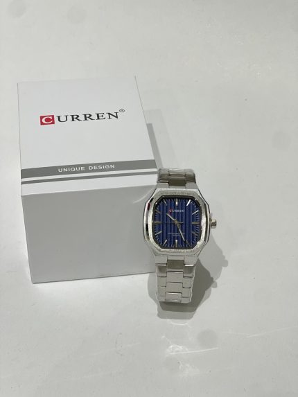 Curren Ora Katrore Dial Blu watch with box, silver bracelet.