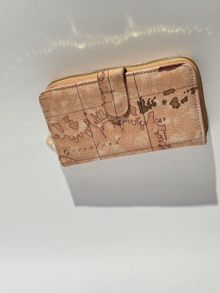 Elegant women's wallet with vintage map design.