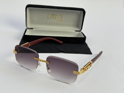 Men's sunglasses with gold accents and gradient lenses in case.