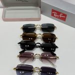 Ray-Ban sunglasses in various colors with cases displayed.
