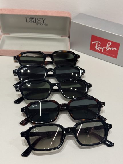 Ray-Ban sunglasses collection with cases, showcasing unique style and protection.