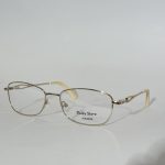 Elegant women's optical frames with gold accents on white background.