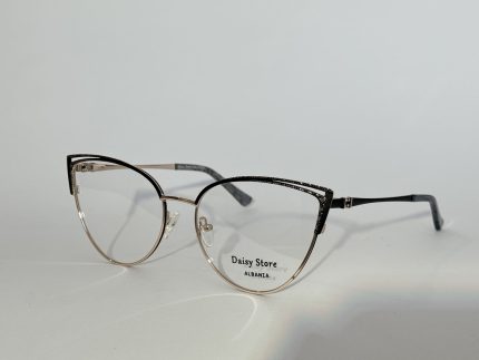 Elegant women's optical glasses with black and gold frames.