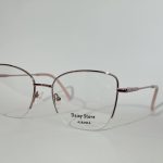 Women's stylish optical glasses with pink metal frame.