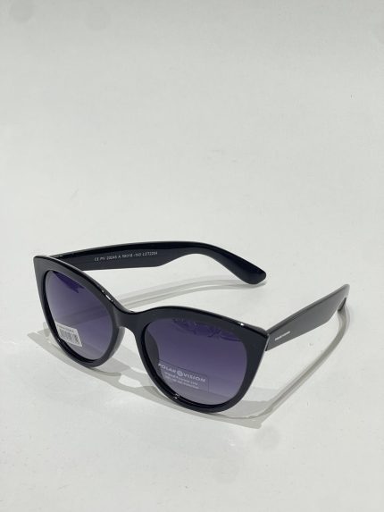 Black cat-eye sunglasses with polarized lenses on white background.