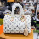Louis Vuitton Speedy handbag with monogram pattern on display.