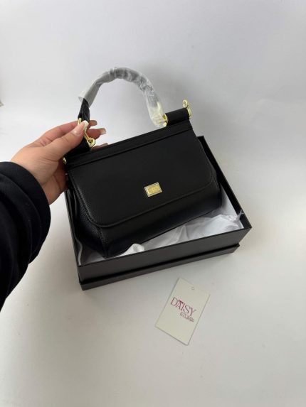 Dolce & Gabbana Sicilia black handbag in box, elegant design.