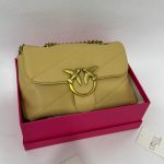 Pinko Love Bag Puff beige in pink box, elegant and stylish design.