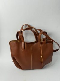 Brown Daisy Store Tote Mini çantë të vogël with handles and zipper.