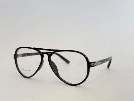 Skelete Optike Daisy Store stylish black eyeglasses on white background.