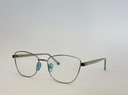 Skelete Optike Daisy Store stylish metal eyeglasses with blue accents.