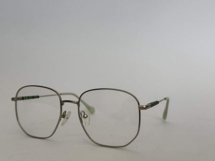 Stylish women's eyeglasses, silver frame, square lenses, comfort design.