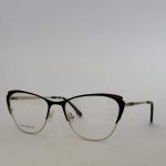 Elegant women's eyeglasses with black and gold frame.